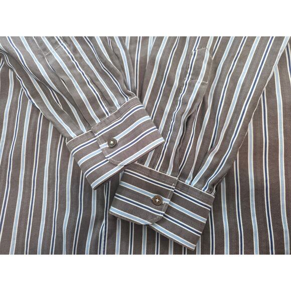 Ermenegildo Zegna Dress Shirt Men's XL Brown Blue Stripe 100% Cotton Business - Picture 8 of 10